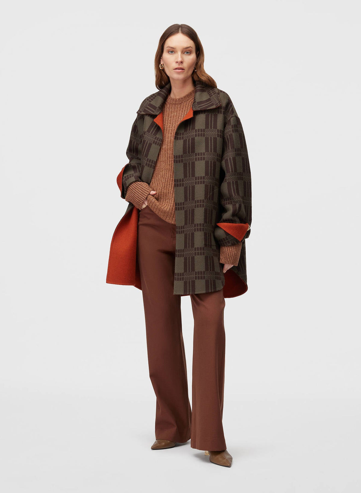 CLAY AND MILITARY GREEN DOUBLE CHECK JACQUARD REVERSIBLE OUTERWEAR