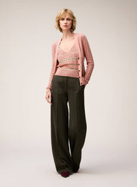 PINK ROSE, BUTTER, GREEN MIX STITCH KNIT TOP
