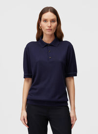 NAVY AND AVIO CUFF MICRO CHECK DETAIL SHORT SLEEVE POLO