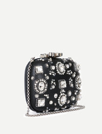 Leather rhinestone minaudière - Raven