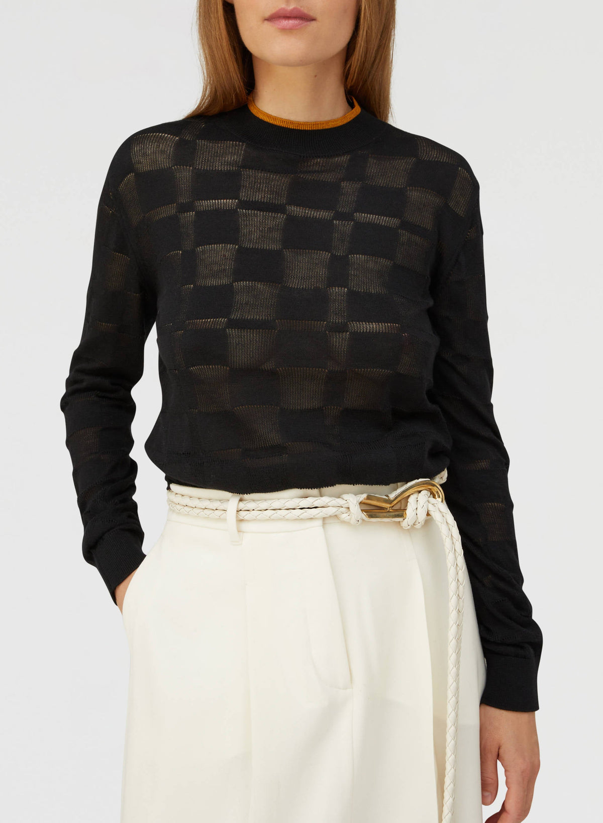 BLACK AND CAMEL JACQUARD DAMIER ROLLNECK