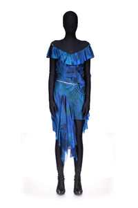 Robe longue drapée en soie - Cobalt