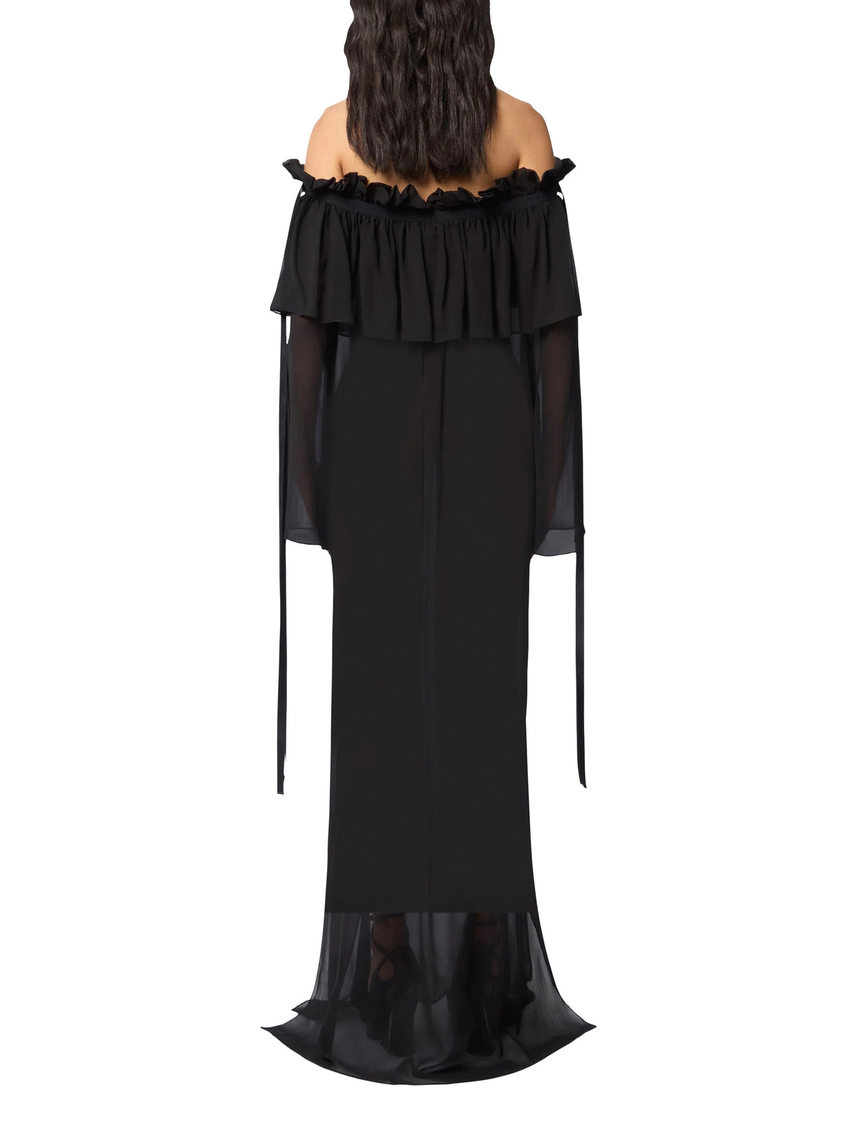Robe midi péplum en soie - Noir