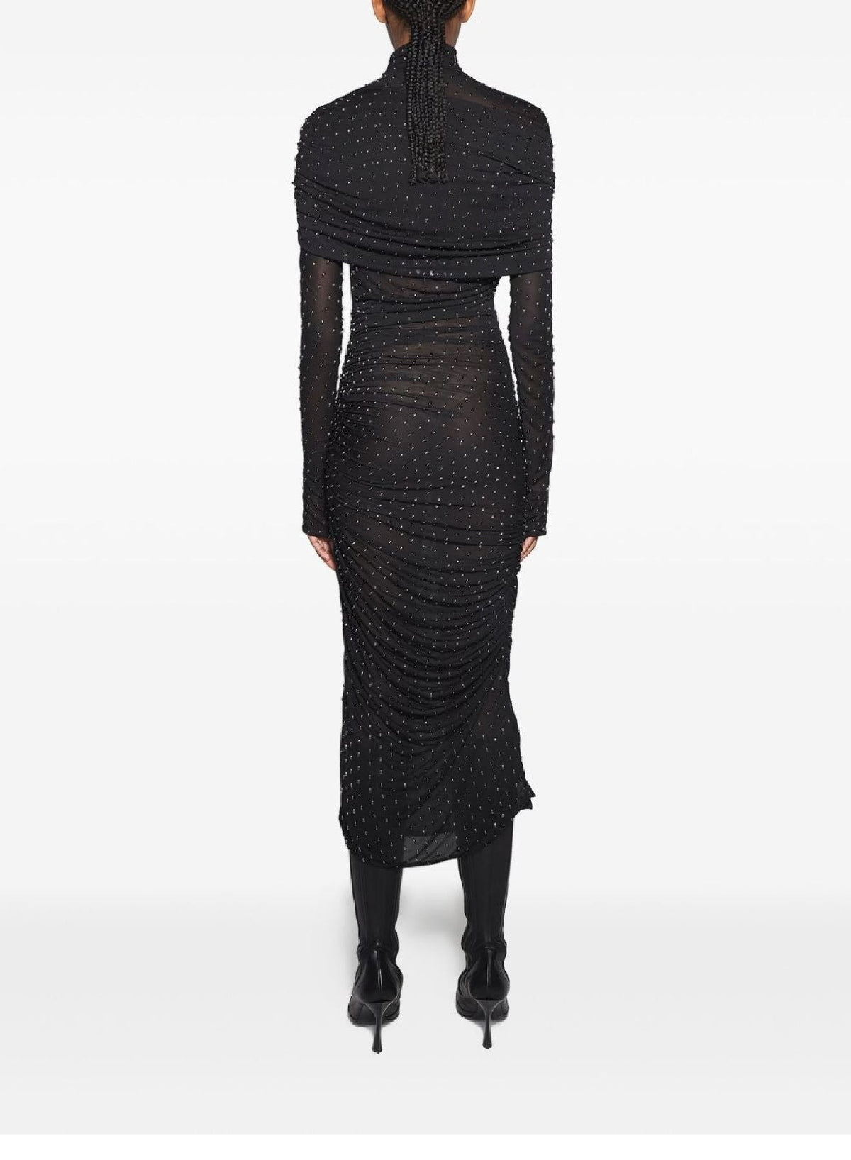 BLACK // black embellished ruched dress
