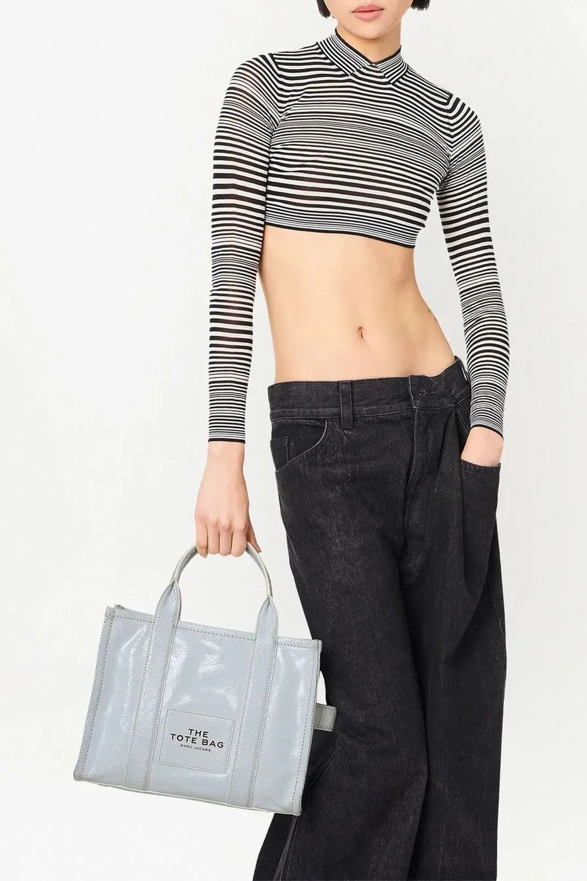 The Medium Tote bag in cracked leather - Cotton White Multicolor