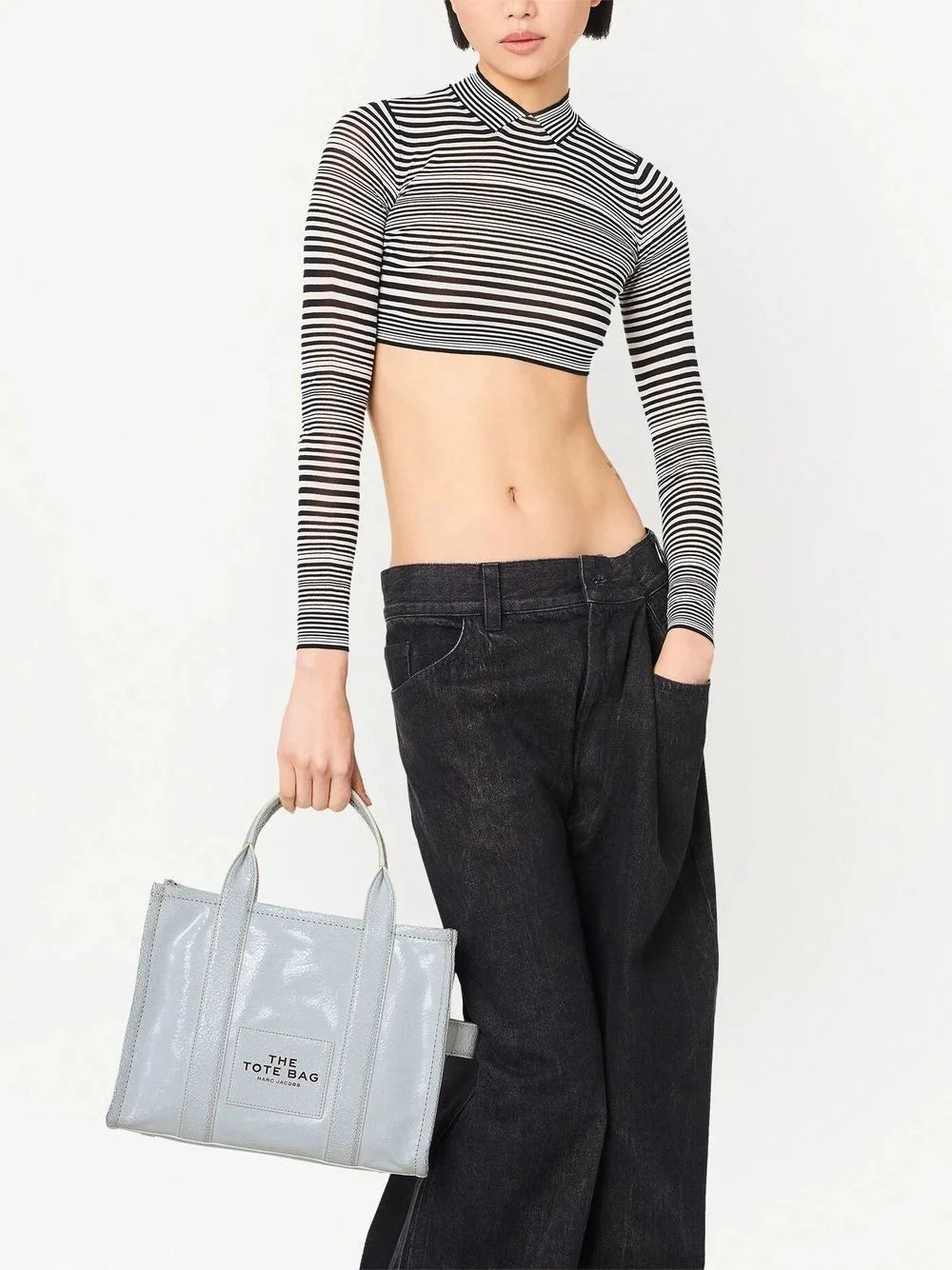 PAS INFO   Sac cabas The Medium Tote en cuir craquelé - Cotton White Multicolor