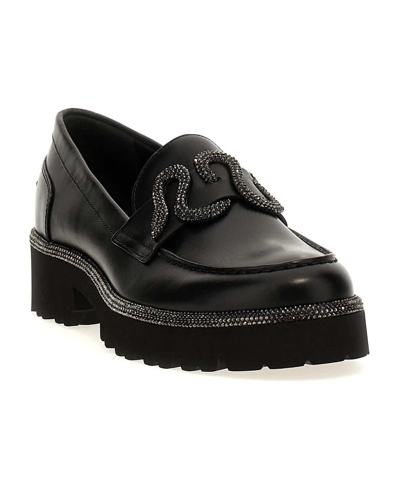 Morgana rhinestone leather loafers - Nero & Jet Hematite