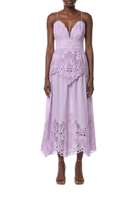 Cotton palm tree midi dress - Purple