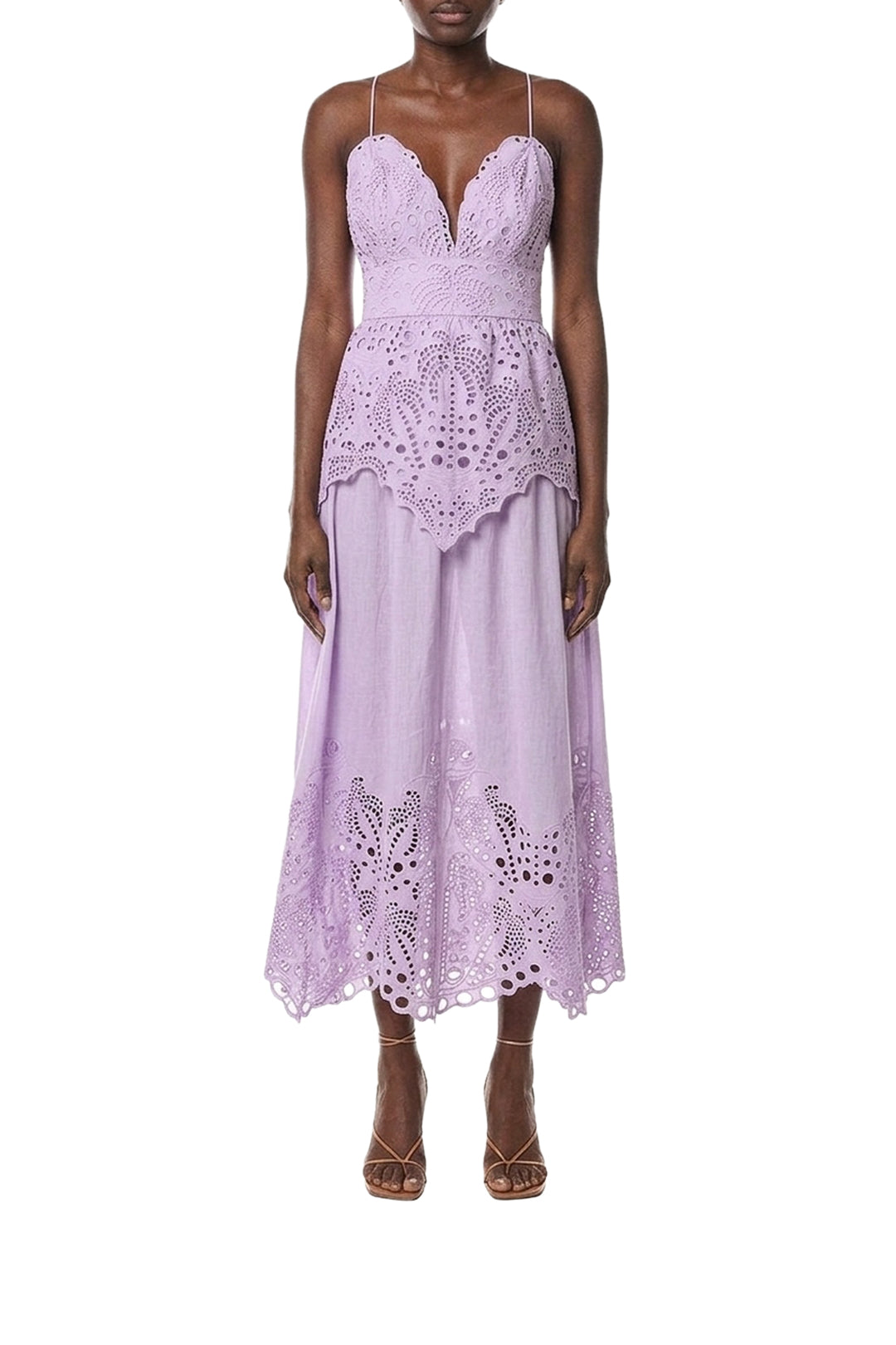 Cotton palm tree midi dress - Purple