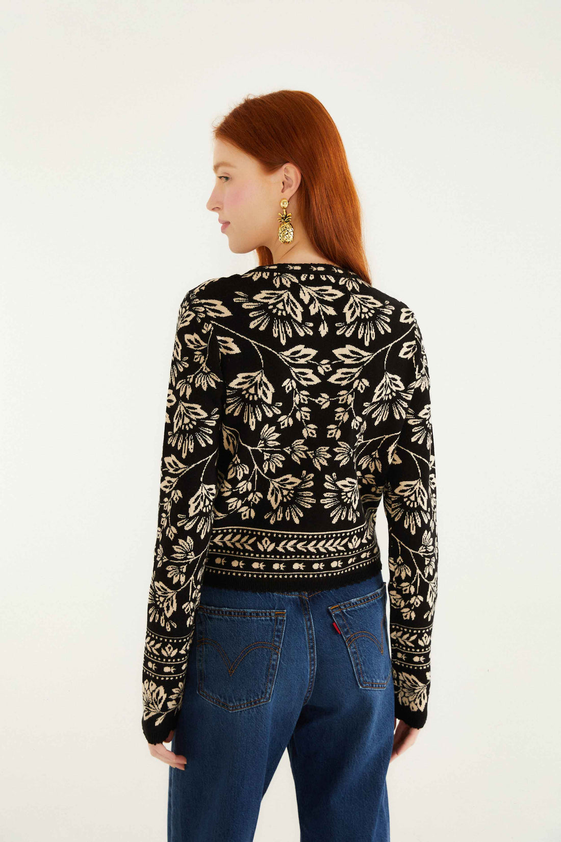 CHECK VUE_Flower Bloom Black Cardigan - Flower Bloom Black