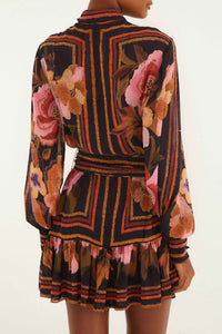 Chenille Flowers Short Dress - Black