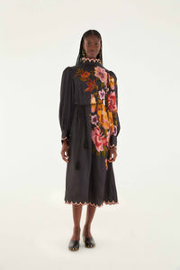 DIFFUSELY_Flowers Black Robe midi - Flowers Black