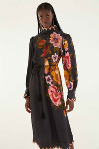 Flowers Black Robe midi - Flowers Black