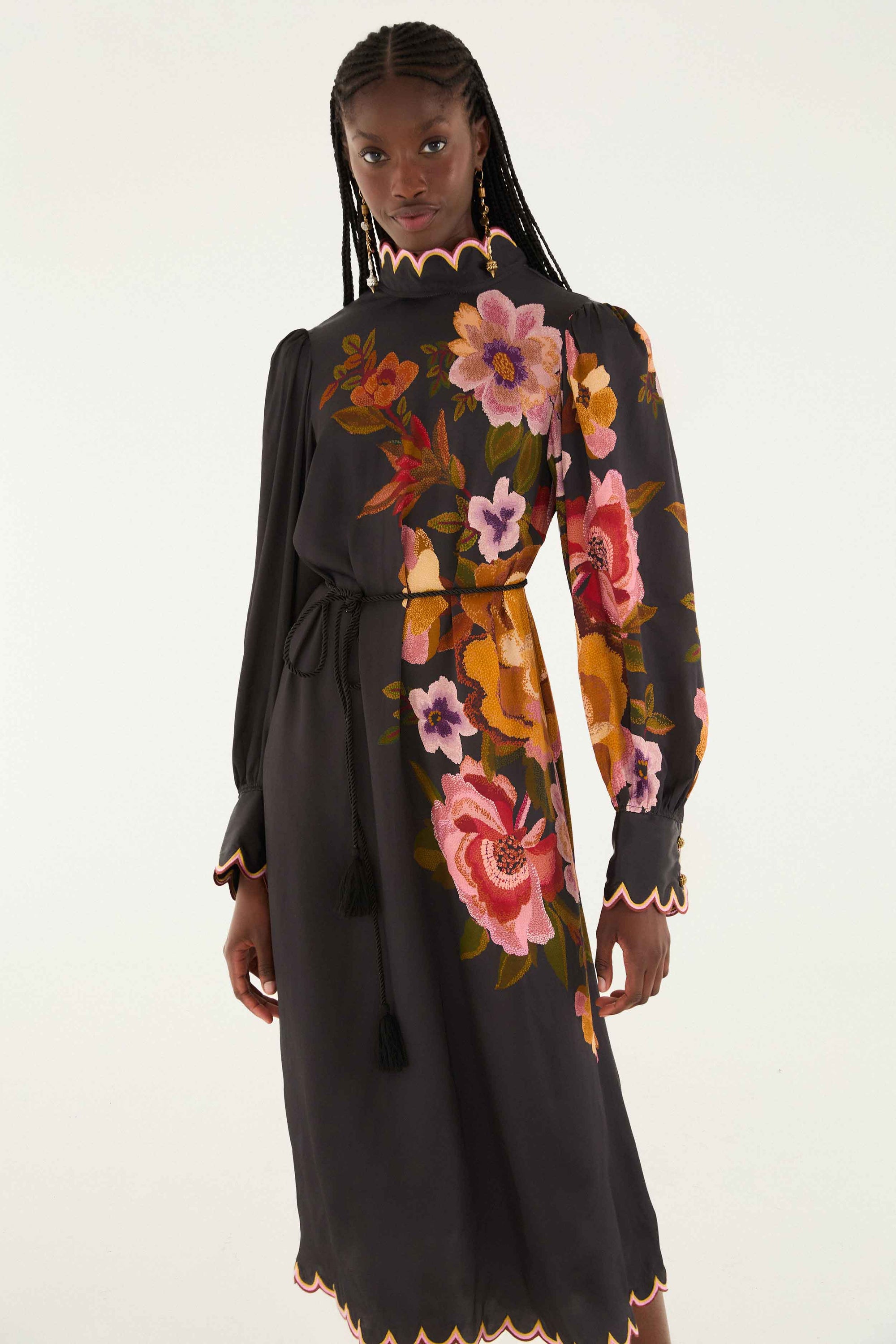 Flowers Black Robe midi - Flowers Black