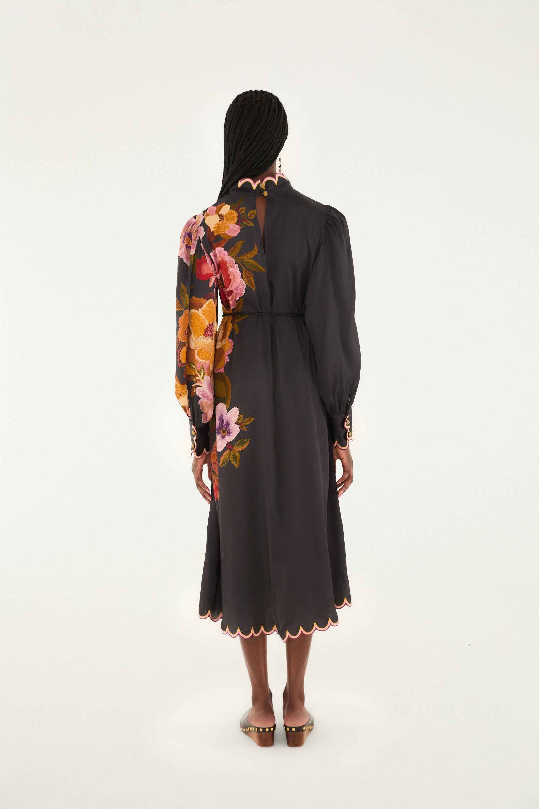 Robe midi Chenille Flowers - Noir