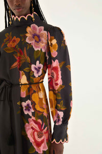 Flowers Black Robe midi - Flowers Black