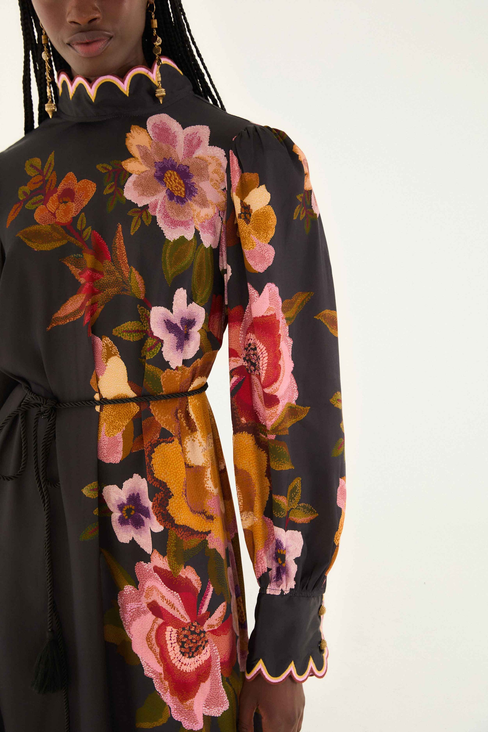 Flowers Black Robe midi - Flowers Black