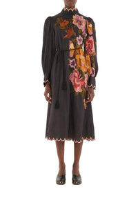 Robe midi Chenille Flowers - Noir