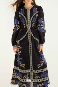 Robe midi Flowers - Noir