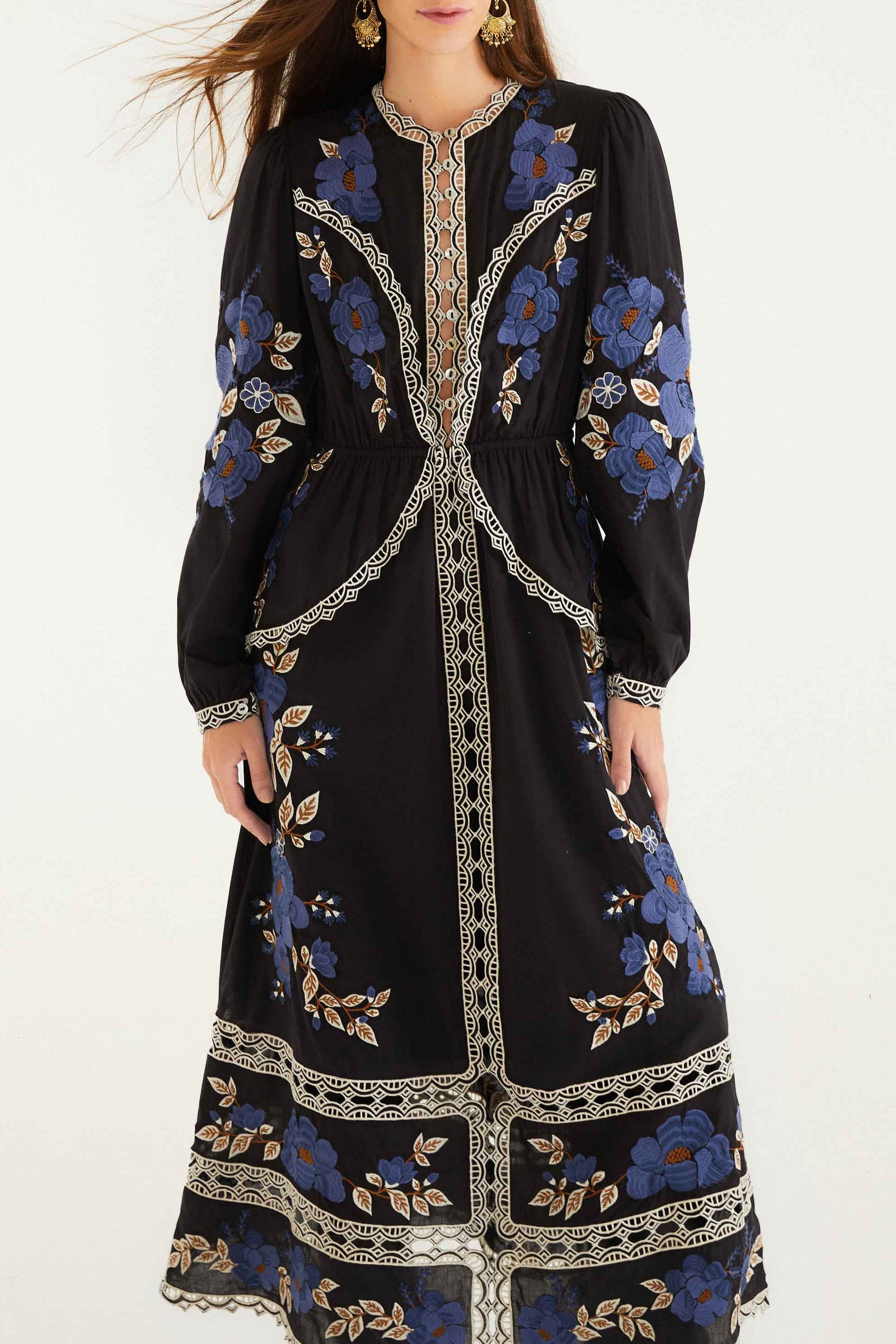 Robe midi Flowers - Noir