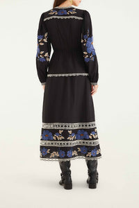 Robe midi Flowers - Noir