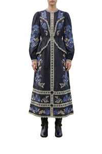 Robe midi Flowers - Noir