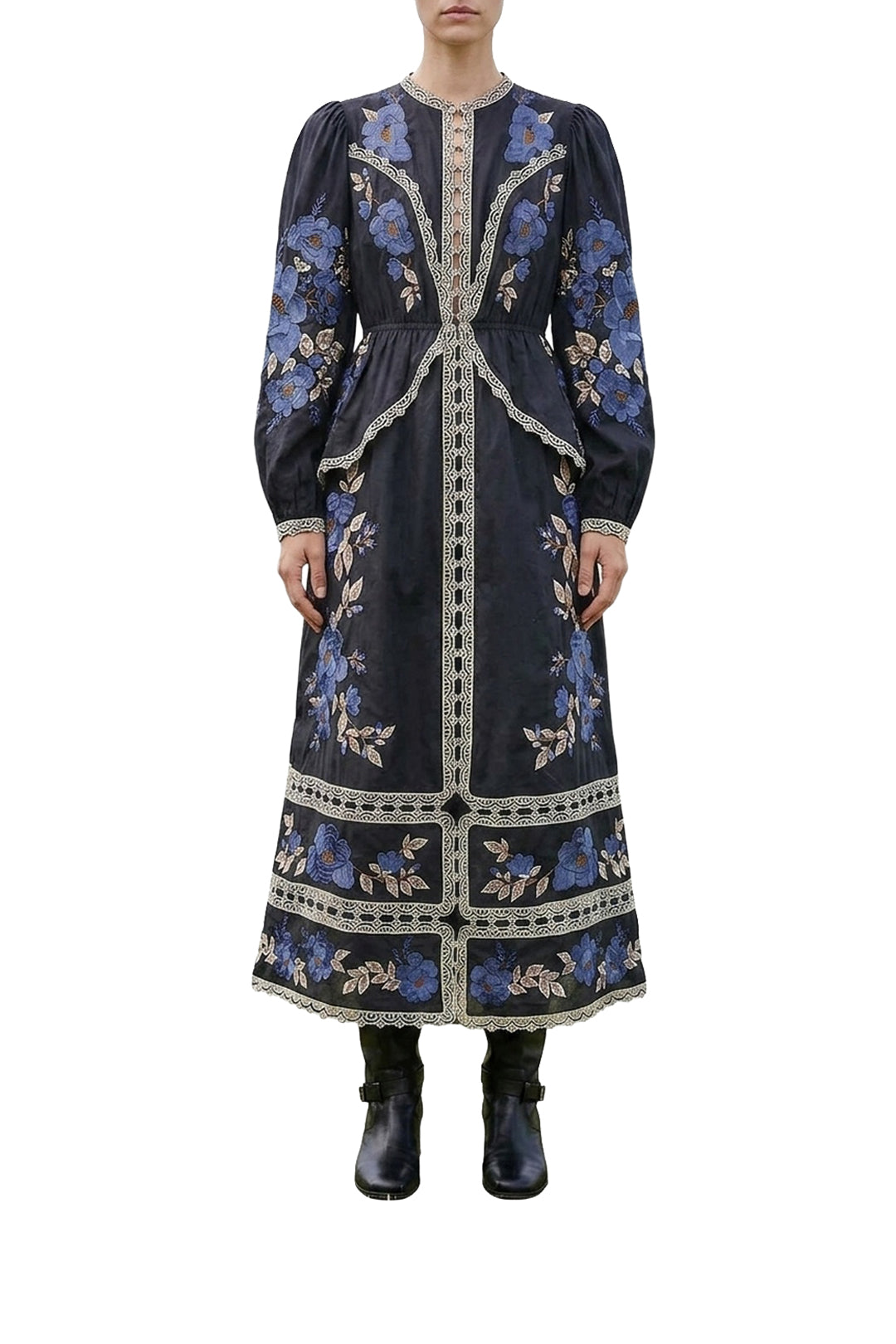 Robe midi Flowers - Noir