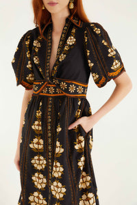 BADVIEW_NEW_Flowers Black Robe midi - Flowers Black