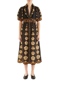 BADVIEW_NEW_Flowers Black Robe midi - Flowers Black