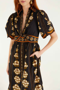 Robe midi Flowers - Noir