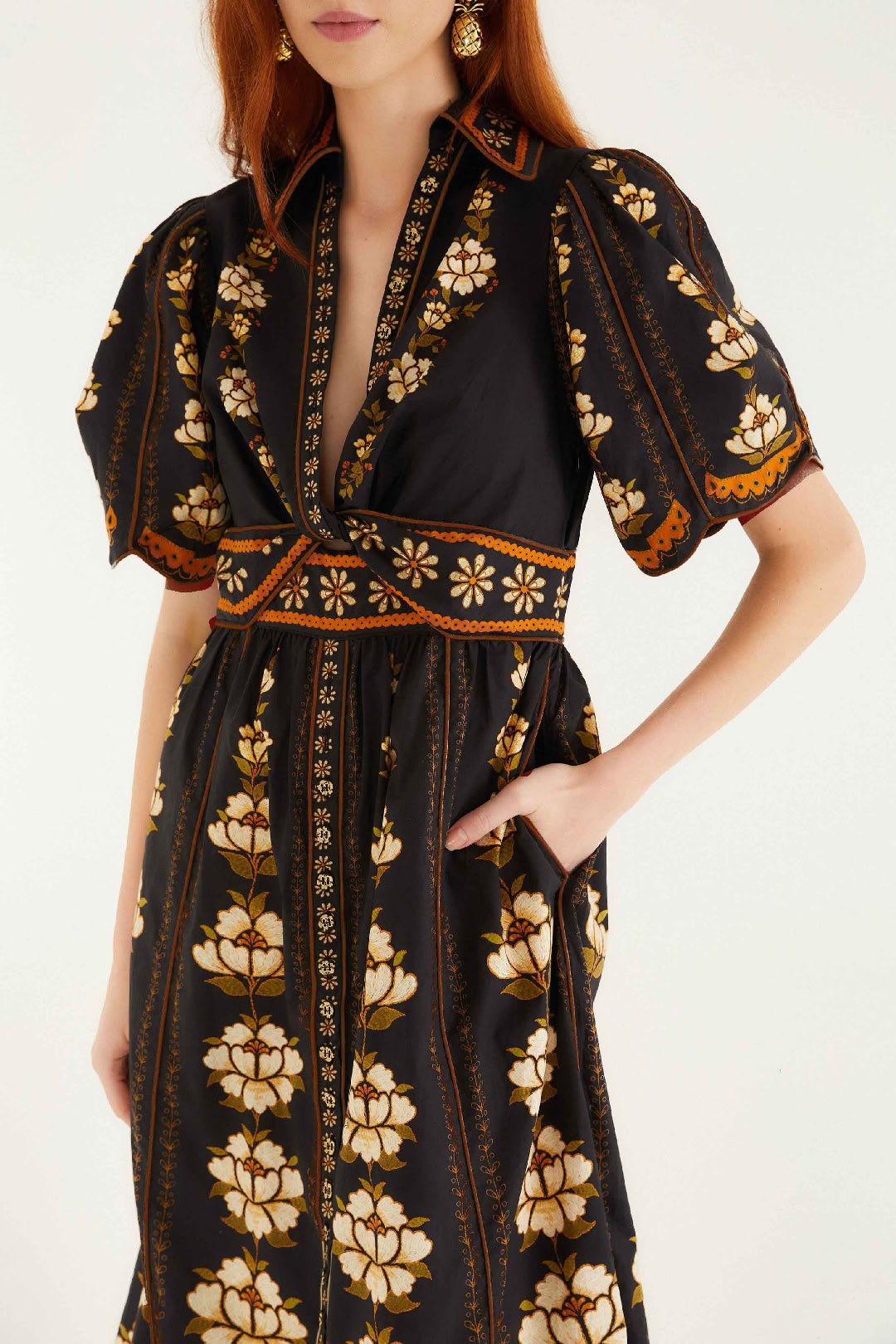 Robe midi Flowers - Noir