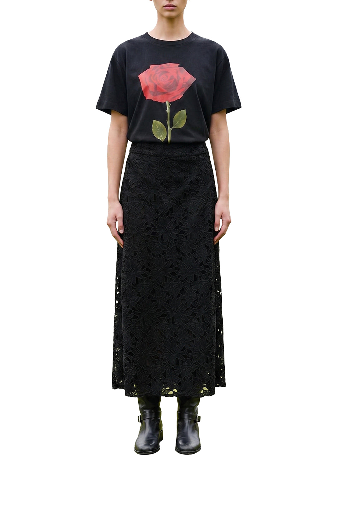 Jupe midi Flowered - Noir