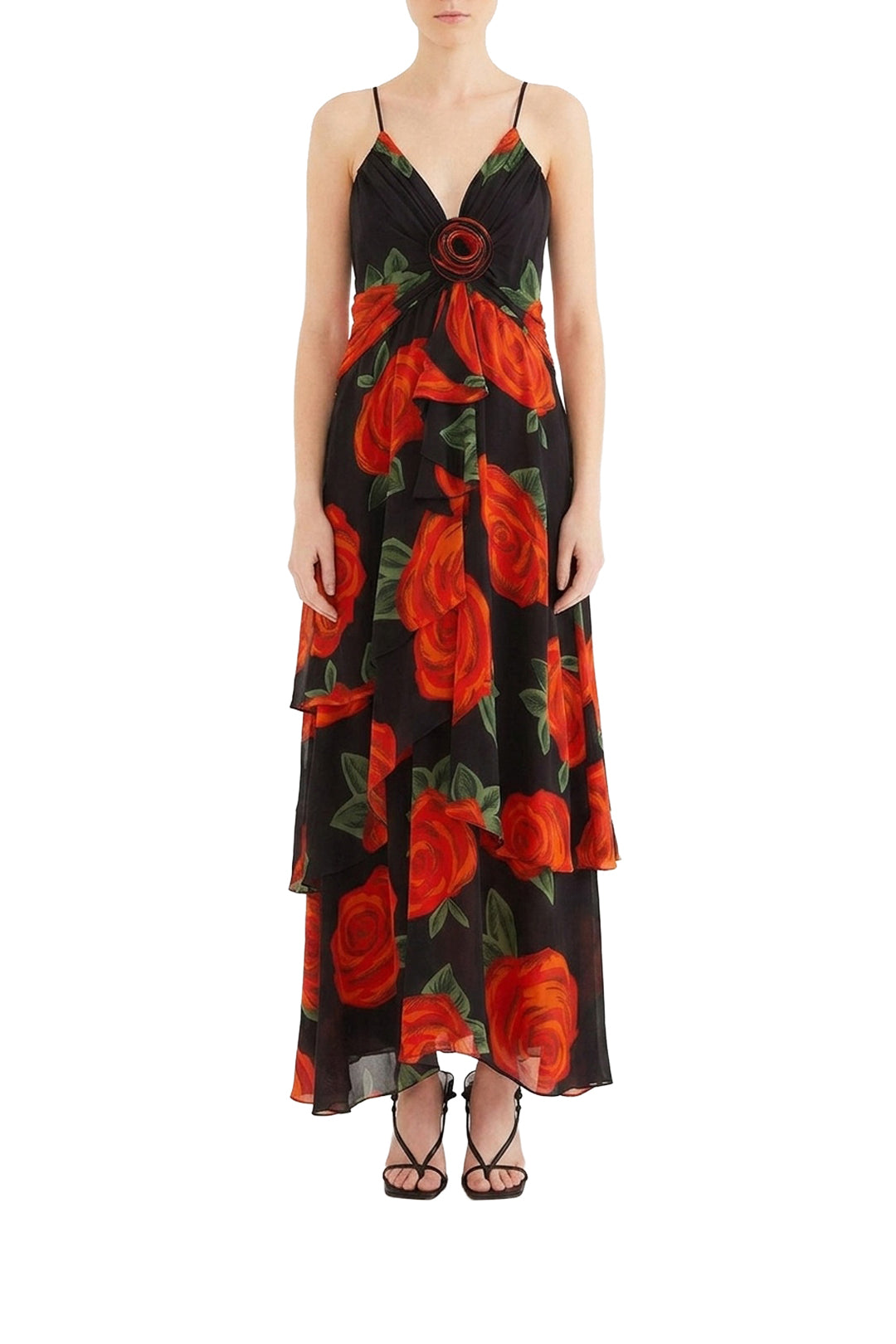 Robe longue Latin Roses - Noir