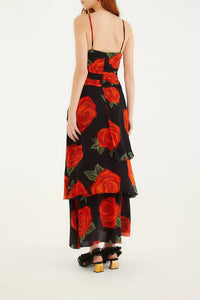 Robe longue Latin Roses - Noir