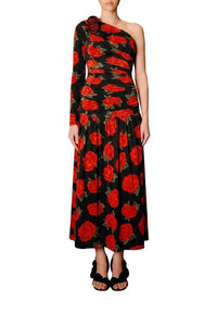 Latin Roses Midi Dress - Black