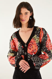 CHECK VUE_Latin Roses Black Cardigan - Latin Roses Black