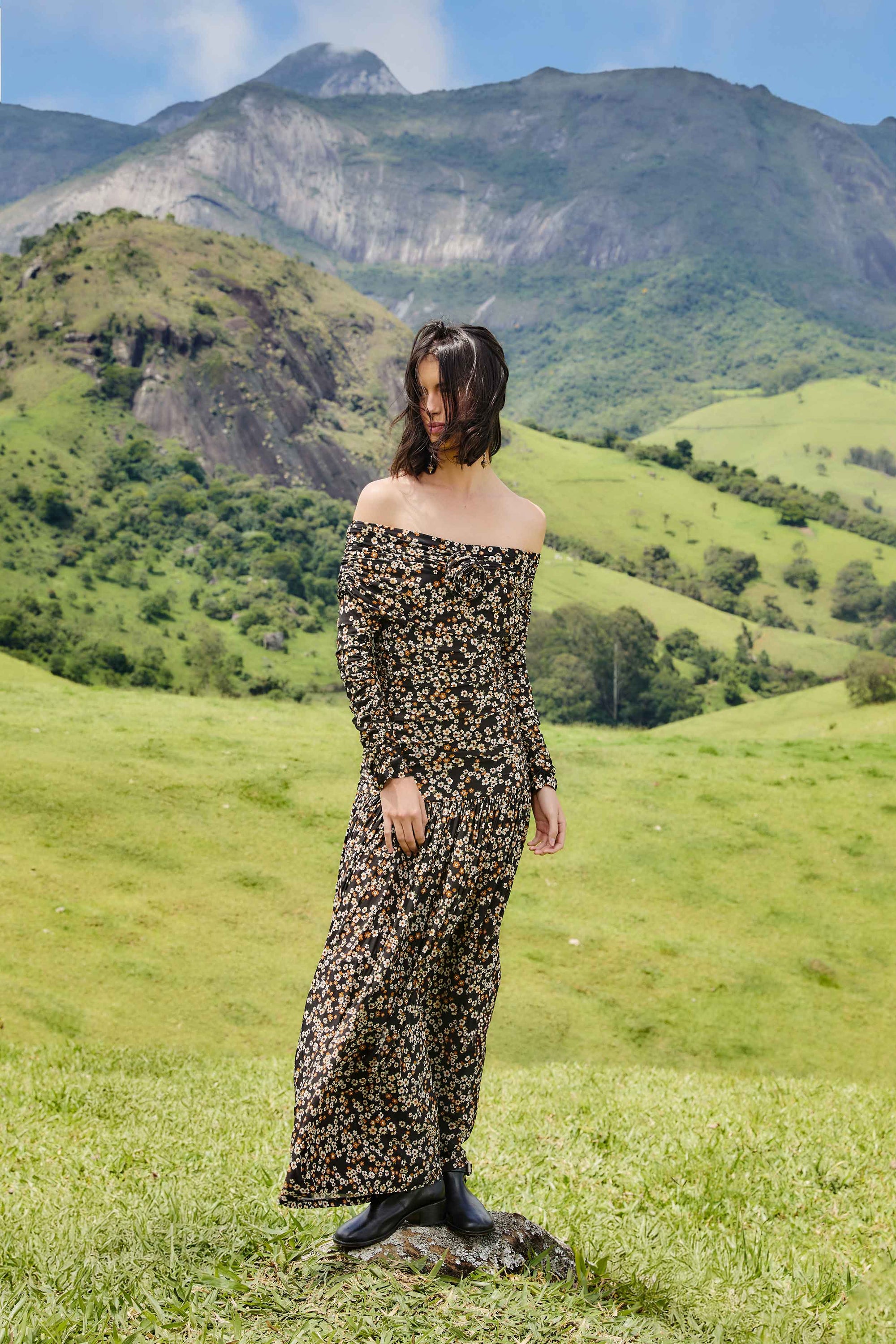 Tiny Flowers Black Robe longue - Tiny Flowers Black