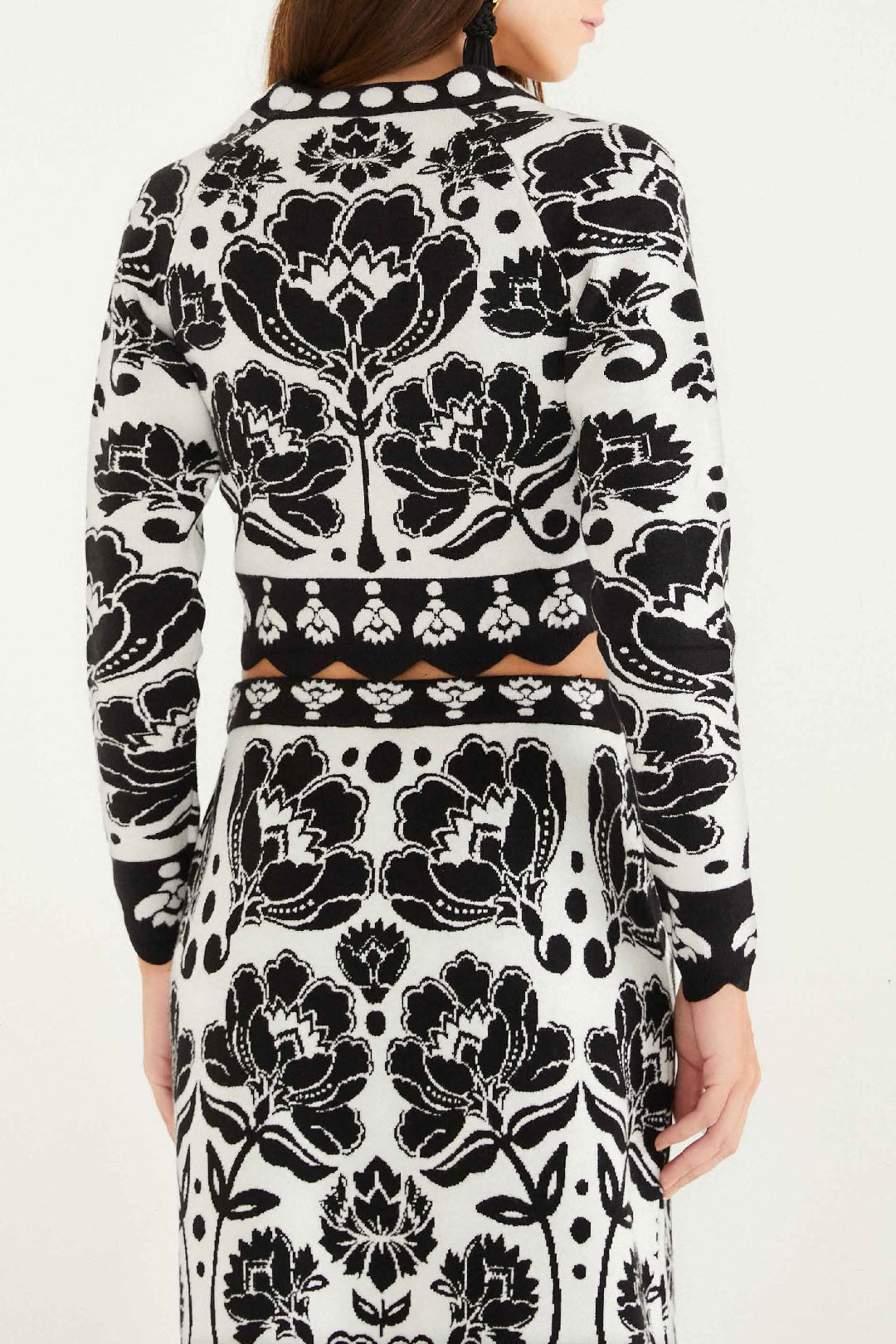 Cardigan Floral Arabesque en maille - Blanc