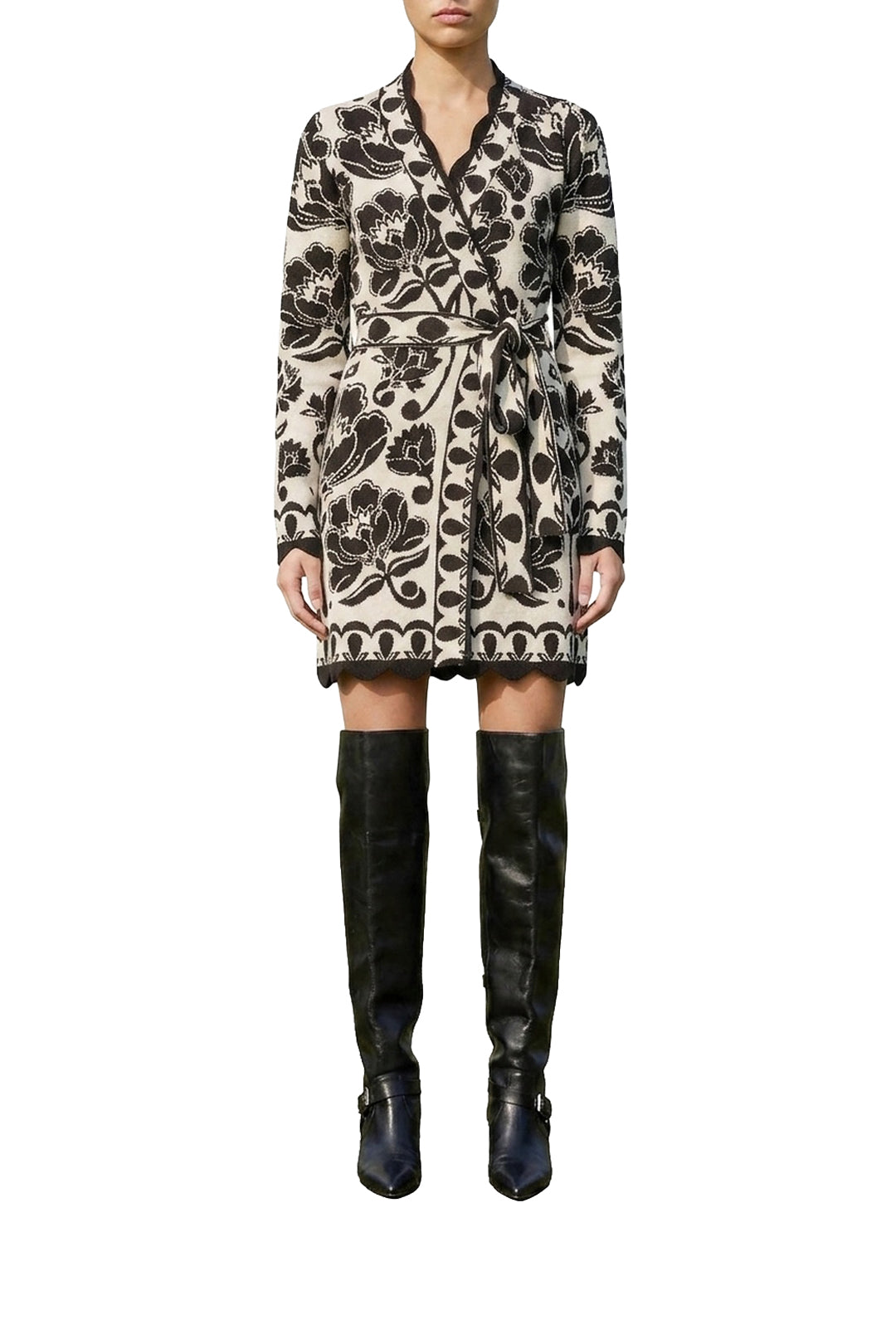 Robe courte Floral Arabesque - Noir