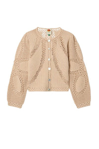Cardigan crocheté à fleurs - Beige