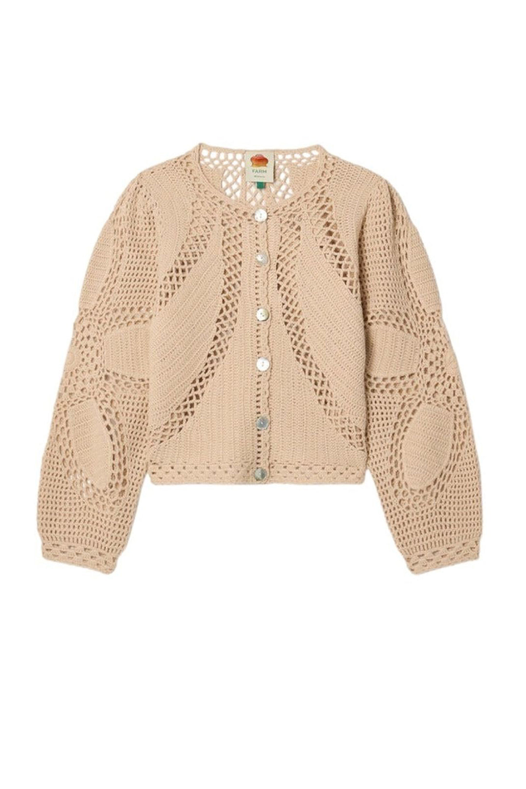 Cardigan crocheté à fleurs - Beige