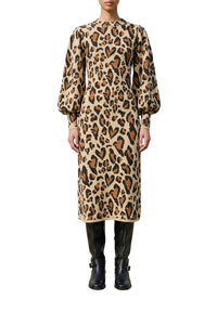 Leopard-print midi knitted dress - Brown