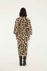 Leopard-print midi knitted dress - Brown