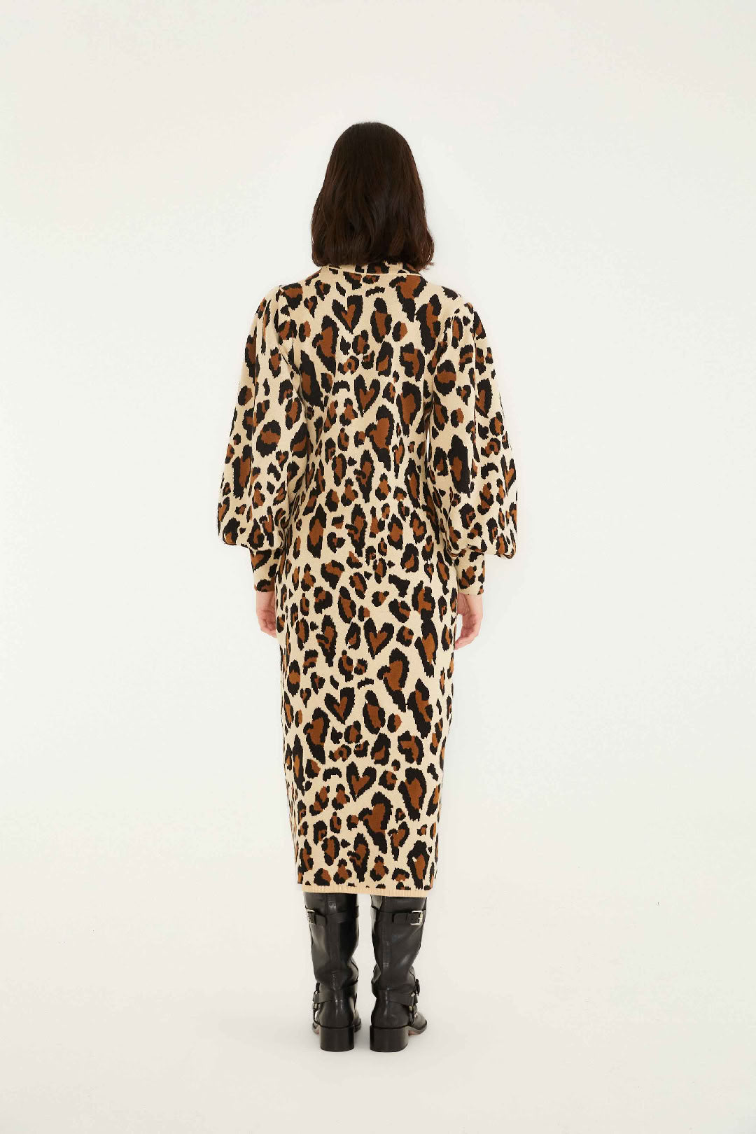 Leopard-print midi knitted dress - Brown
