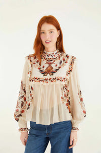 CHECK VUE_Berry Garden Cream Blouse - Berry Garden Cream