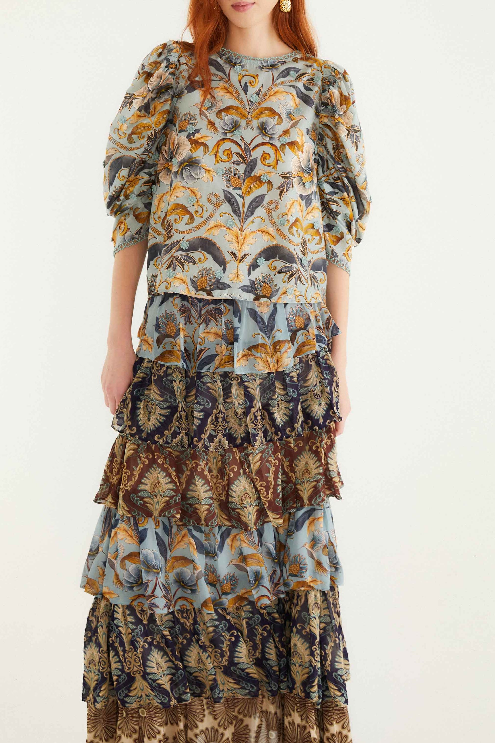 Long ruffled skirt - Blue