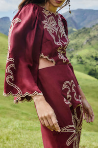 Linen midi dress - Bordeaux