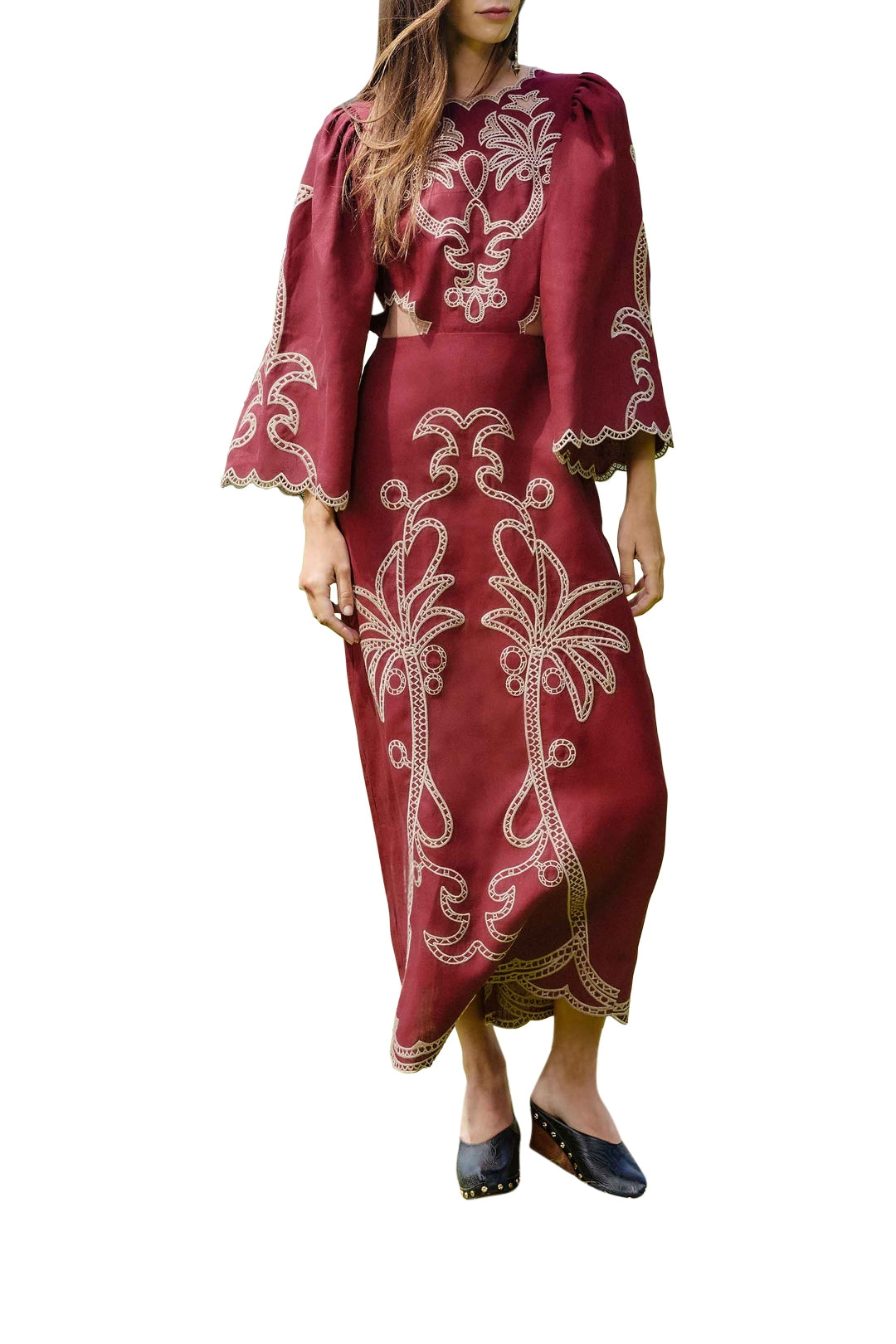 Robe midi en lin - Bordeaux