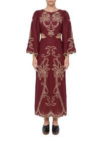 Linen midi dress - Bordeaux