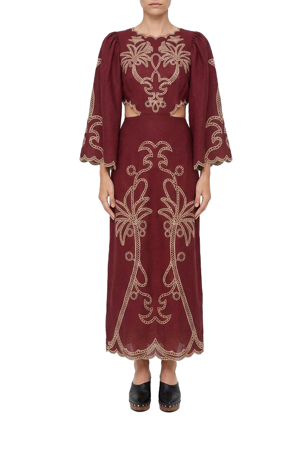 Linen midi dress - Bordeaux